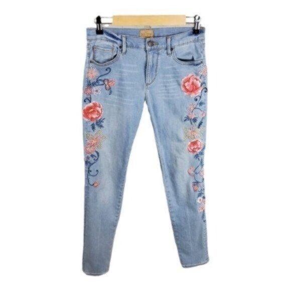 Driftwood Jackie Floral Mid-rise Skinny Ankle Jeans Blue 26 - Picture 6 of 6